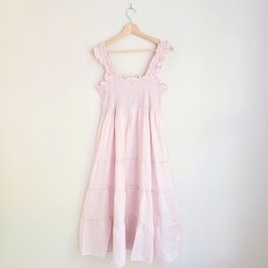 NWT Quince 100% European Linen Smocked Midi Dress, Pale Pink, XL
